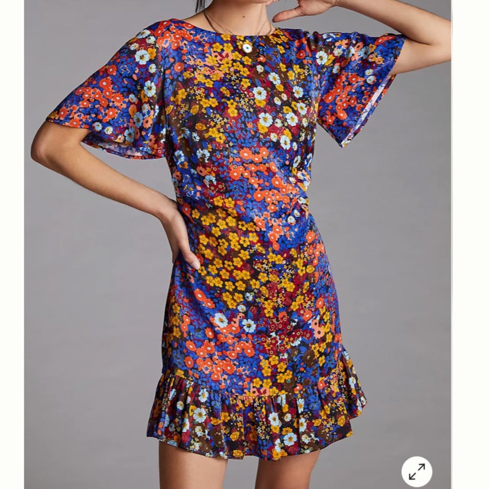 FL Ruffled Satin Boho Peasant Hipster Hippie Art Chic Romantic Hip Mini Dress